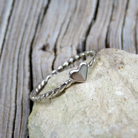 Sterling Silver Heart Stacking Ring Band Handmade - Picture 5 of 5